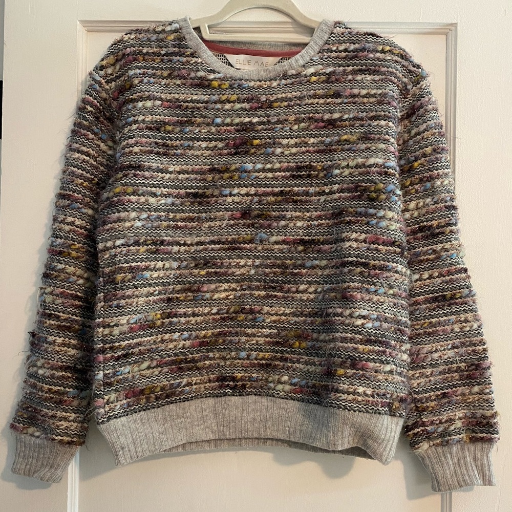 Very Rare Ellie Mae Wool Cashmere Colorful Knit Pom Sweater Made in Canada Sz S